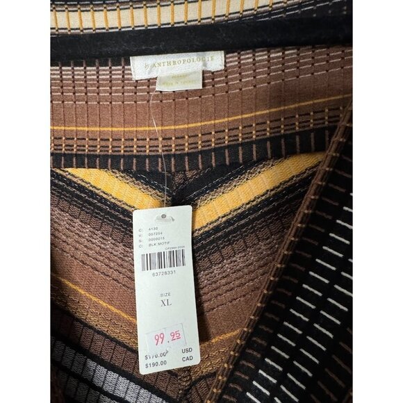 NWT Anthropologie Dress Womens Size XL Brown Striped Deep V-neck Long Faux Wrap - Picture 7 of 9